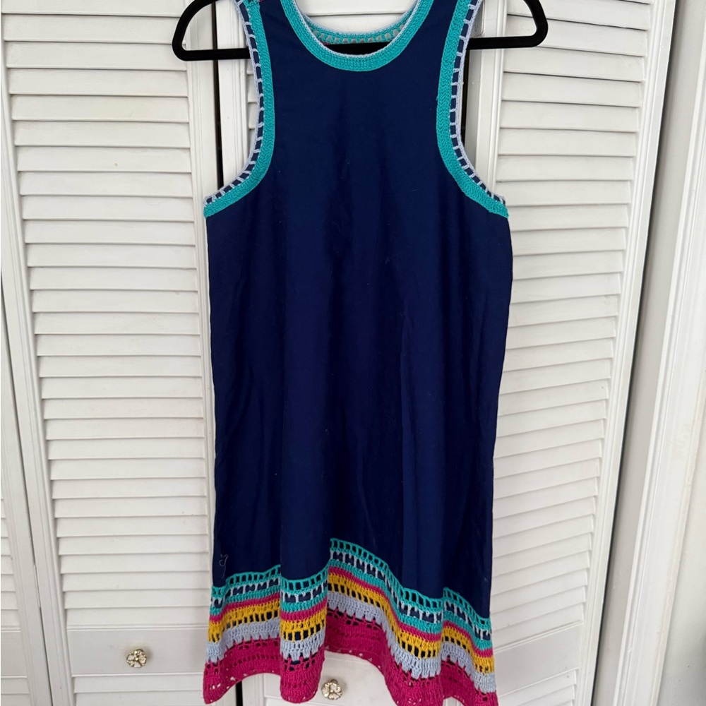 Anthropologie Navy Sleeveless Dress w/ Crochet Trim